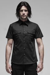 Black Lapel Collar Short Sleeves Men's Punk Blouse